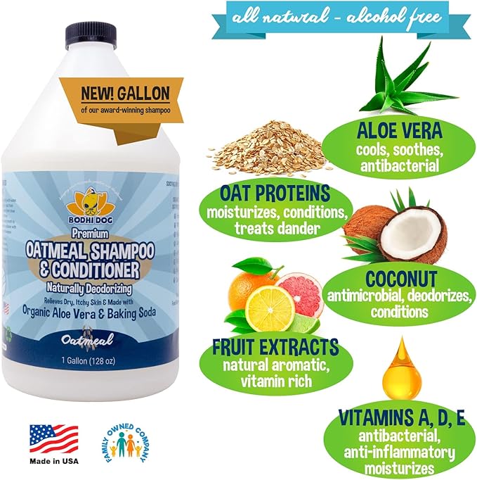 Bodhi Dog Organic Oatmeal Dog Shampoo & Conditioner - Hypoallergenic Formula - Naturally Deodorize Dogs, Cats & Pets - Moisturizes Dry, Itchy & Sensitive Skin - Made in USA (1 Gallon)