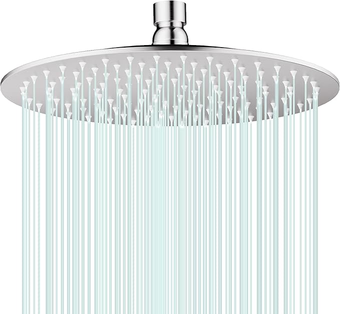 All Metal Rain Shower Head - Heavy Duty Stainless Steel, Easy Install, High Water Flow, Ultra-Thin Modern Design for Bathroom (Chrome, 10)