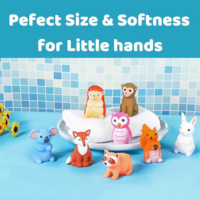 XY-WQ Bath Toys No Hole, for Infants 6-12& Toddlers 1-3, No Hole Bathtub Toys (Animal C, 8 Pcs with Mesh Bag)