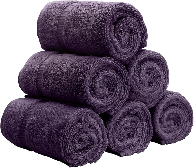 Luxury Hotel & Spa Collection, Quick Dry 100% Turkish Cotton 700 GSM, Eco Friendly Towel, for Bathroom, Gymand Kitchen Dobby Border Soft Hand Towel Set 16 X 30, Plum, Hand Towels - Set of 6