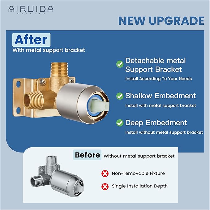 Airuida Shower Faucet Set Bathroom Rain Shower System SUS304 Stainless Steel Single Handle With Male Threads Rough-in Valve Shower Trim Kit 10 Inch Wall Mount Shower Head Brushed Nickel