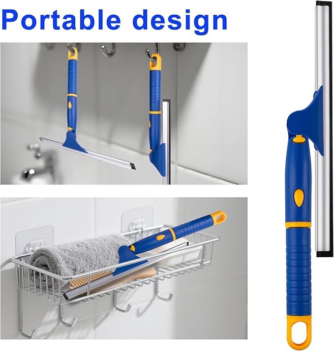 ITTAHO Swivel Shower Squeegee for Glass Doors, All-Purpose Anti-Slip Window Squeegee with 2 Blades, Window Cleaner Tool Bathroom Squeegee for Shower Doors, Tile Shower Walls，Mirrors,Car Windshields