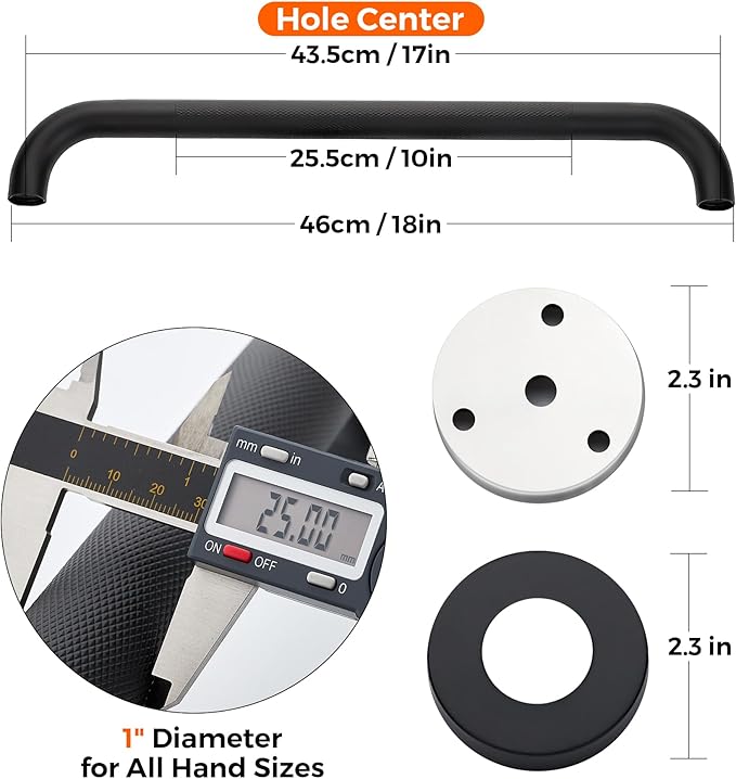 Grab Bars for Shower, 2 Pack 18-Inch Anti Slip Shower Handles for Elderly, Safety Shower Grab Bar, Stainless Steel Handicap Grab Bars for Bathroom (Black 1" Diameter)