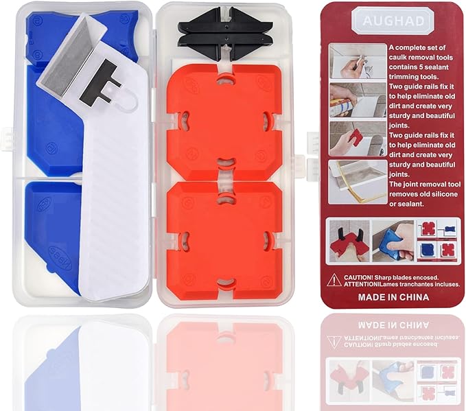 11 Piece Set ，Professional Caulking Tool Kit with Sealant Finishing Tools，Easy Silicone Caulking with Guides，Caulk Removal Tools and Fill Removal Tool Silicone Fill