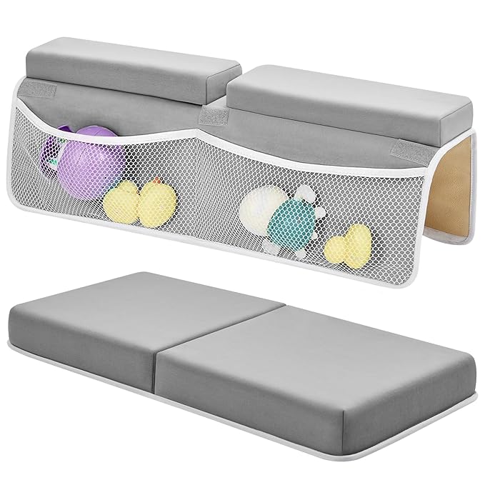IFNOW Baby Bath Kneeler and Elbow Rest Pad Set - 26'' Extra Long and 2.4'' Thick, Quick Dry Kneeling Pad for Bathing Baby with Knee & Arm Support, Foldable Non-Slip Bathtub Mat with Toys Organizer