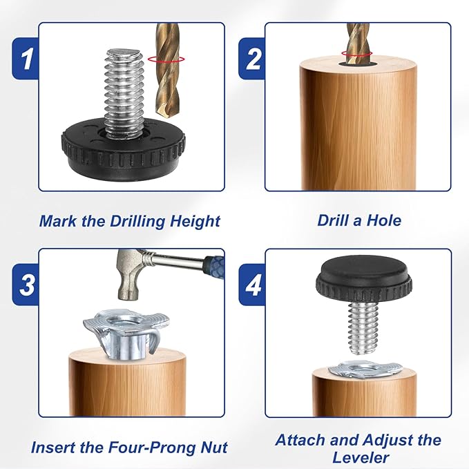 uxcell 1/4"-20 Thread Furniture Feet Levelers, 16Set 25mm L Adjustable Furniture Feet Screw in Threaded Leveling Leg Screw on Chair Foot Glides Leveling for Table Chair Cabinet Black