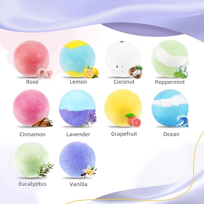 TranquilBliss Bath Bombs for Women, 50 PCS Set with 10 Rich Scents, Natural Bubble Bathbombs, Dry Skin Moisturizing, Present for Christmas, Mother’s Day, Birthday, for Mom, Wife, Her, Girls