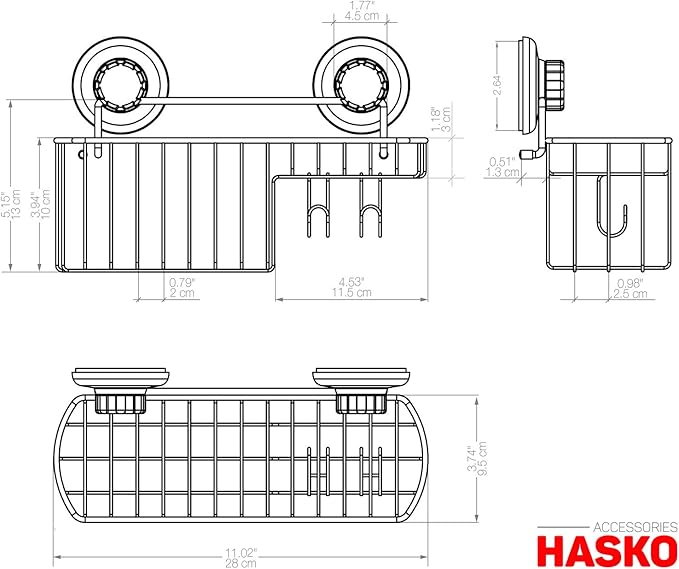 HASKO Shower Caddy Suction Cup, Shower Shelf with Soap Dish and Hooks Organizer, Suction Bathroom Shelf for Storage, Wall Mounted Basket, Silver