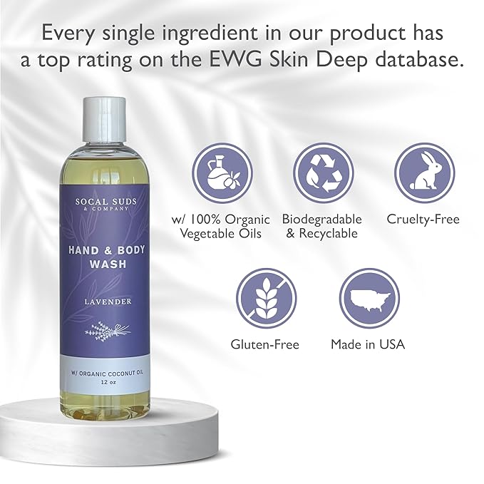 SoCal Suds & Company Organic Baby Shampoo and Body Wash - 2-in-1 Castile Soap, Hypoallergenic, Sensitive Skin, Natural Soap, Toddler Shampoo, Infant, Newborn, Kids Body Wash - 12oz Lavender 2Pk