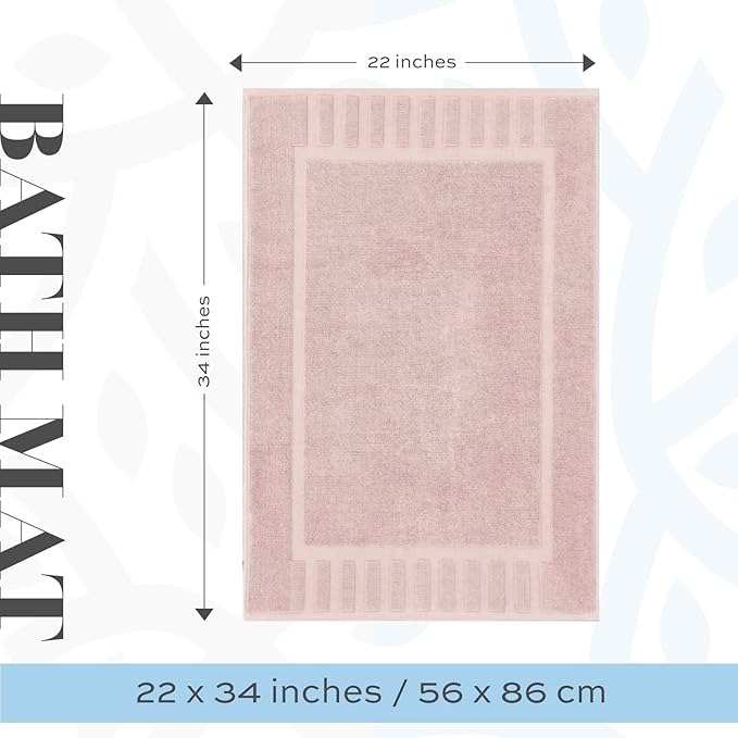 White Classic Luxury Bath Mat Floor Towel Set - Absorbent Cotton Hotel Spa Shower/Bathtub Mats [Not a Bathroom Rug] 22"x34" | 2 Pack | Pink