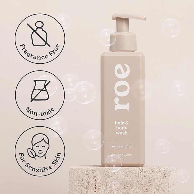 Roe Wellness- Toddler & Baby Body Wash & Shampoo Moisturizing Clean Ingredients | Suitable for Sensitive Skin, Fragrance-Free, Natural Vanilla Scent, Fresh Cleaning | 9.4 fl oz.