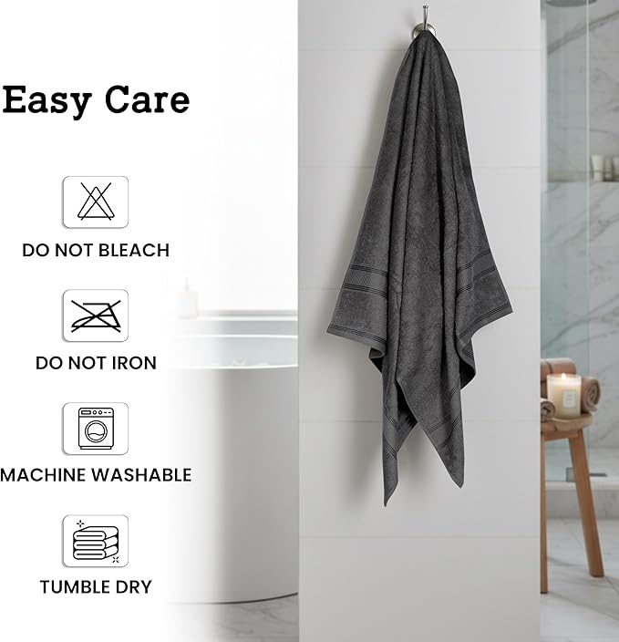 Casa Lino Charcoal Black Bath Towels Set of 4 (54" x 27") - Large Bathroom Towel Set - 100% Cotton Towels for Bathroom - Highly Absorbent & Quick Dry Bath Towel Multipack - New Apartment Essentials