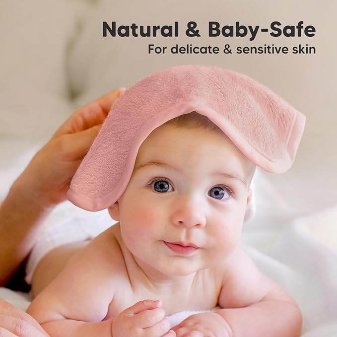 6-Pack Baby Washcloths - Soft Absorbent Viscose from Bamboo Wash Cloths for Babies, Kids, Toddlers, Infant, Newborn Bath Towels, Gentle on Sensitive Skin, 10x10 Reusable Face Towels (Rosy)