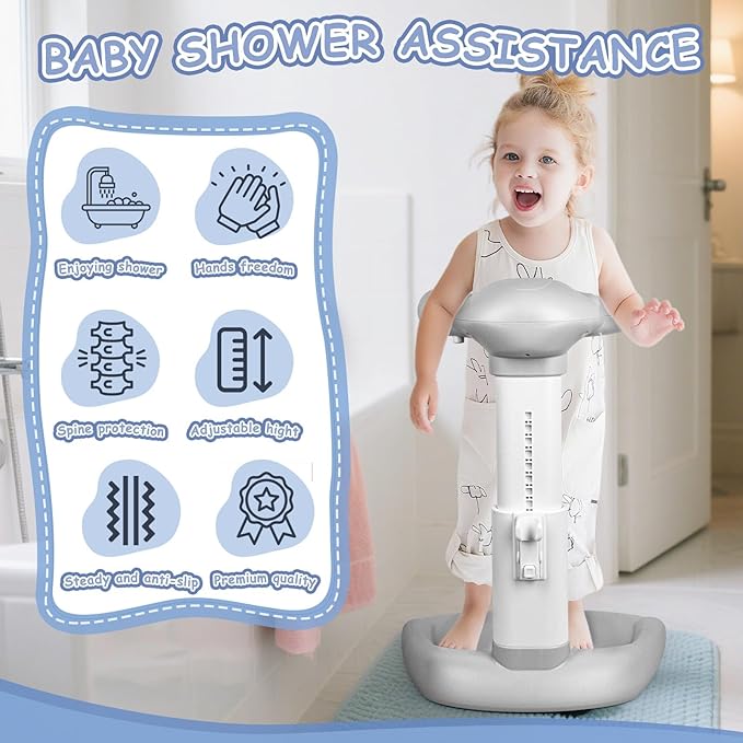 Baby Shower Stand, Baby Shower Standing Support, Adjustable Baby Bath Support with Anti-Slip/Dumping Base, Baby Bath Stand for Themselves,Soporte para Bañera de Bebé,Ideal Gift for Infants 6-36 Months