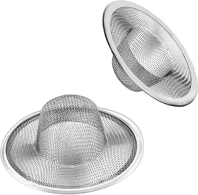 2pcs Heavy Duty Stainless Steel Slop Basket Filter Trap, 2.75" Top / 1" Mesh Metal Sink Strainer, Perfect for Kitchen Sink/Bathroom Bathtub Wash Basin Floor Shower Drain Balcony Drain Hole, Utility