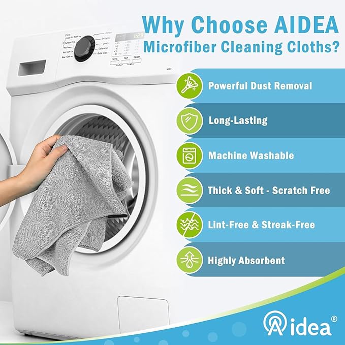 AIDEA Microfiber Cleaning Cloth-8PK, Soft Microfiber Towels for Cars, Absorbent Cleaning Rags, Lint-Free Streak-Free Wash Cloths for House, Kitchen, Window(12in.x16in), Grey