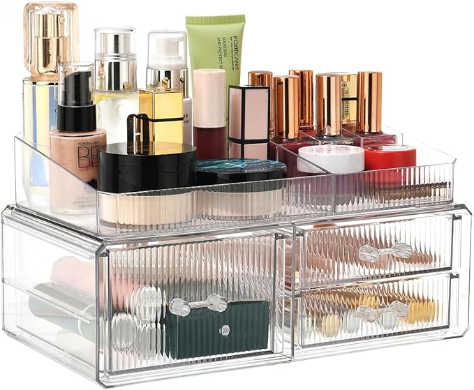 ZHIAI stackable storage drawer, cosmetics storage box, cosmetics and beauty product storage organizer, suitable for makeup room, bathroom, storage room