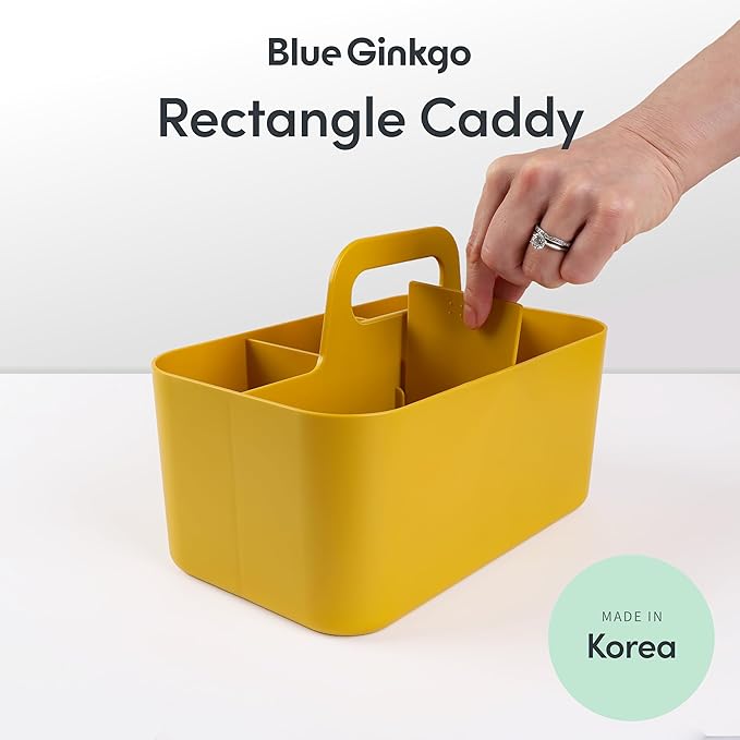 BLUE GINKGO Stackable Organizer Caddy – Korean-Made Portable Tote for Bathroom, Office, Crafts, or School Supplies (Rectangle, Yellow)