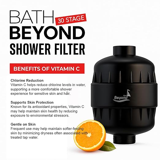 30 Stage Shower Filter Shower Head Filter High Output Softener Reduces Dry Skin Chlorine Odors Black