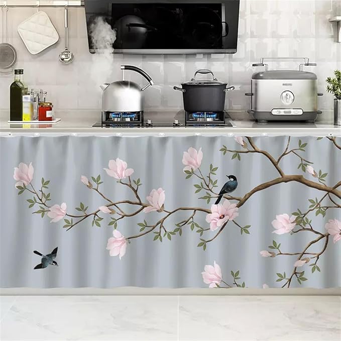 SK Studio Short Curtains for Kitchen, Cabinet Shelf Dust-Proof Blackout Tier Cafe Curtain Under Sink Skirt for Bathroom Laundry Room Style 16, 31.5" W x 27.6" H