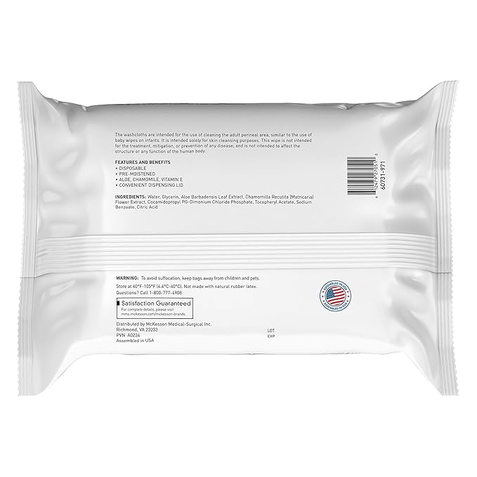 McKesson Washcloth Wipes for Adults, Unscented (6 Pack, 576 Washcloths) Disposable Wash Cloths for Body - Fragrance-Free No-Rinse Formula - Good for Incontinence and Elderly - 96 Wipes Per Pack