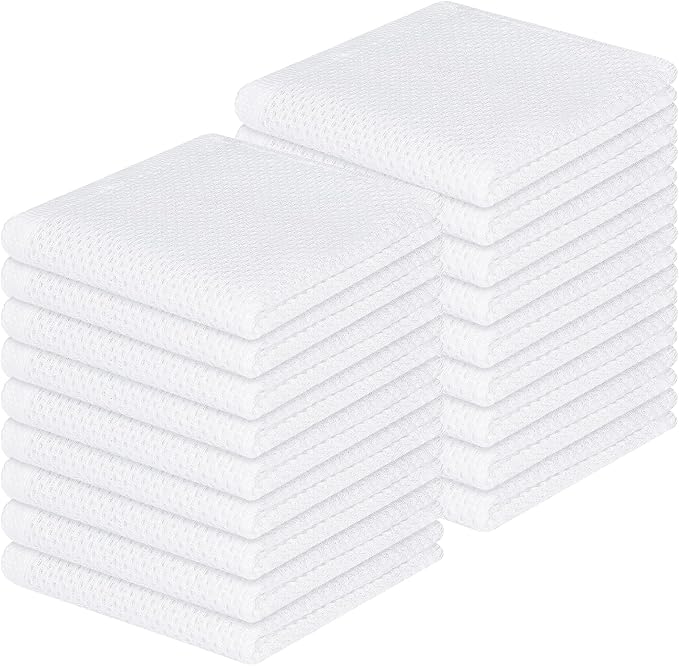 Homaxy 100% Cotton Waffle Weave Kitchen Dish Cloths, Ultra Soft Absorbent Quick Drying Dish Towels, 12 x 12 Inches, 18-Pack, White
