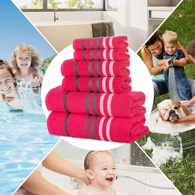 CASA COPENHAGEN Exotic 6 Pieces Towel Set- Pink, 525 GSM 2 Bath Towel 2 Hand Towel 2 Washcloth, Designed in Denmark Made of Soft Egyptian Cotton for Bathroom, Kitchen & Shower