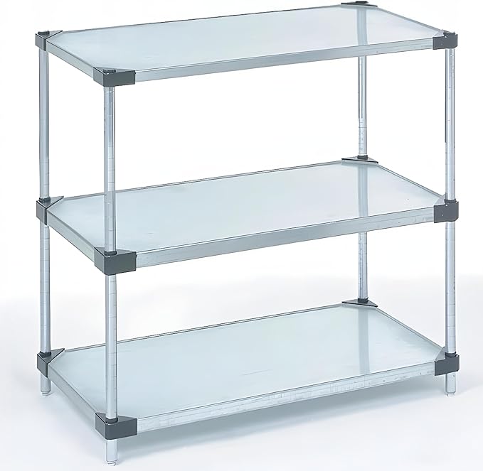 Omega 3-Tier Solid Galvanized Shelves, 14" Deep x 72" Wide x 34" HighHeavy Duty Storage Rack, Shelving Unit, NSF Certified, Ideal for Kitchen Garage Office Restaurant Warehouse 800-lb Capacity