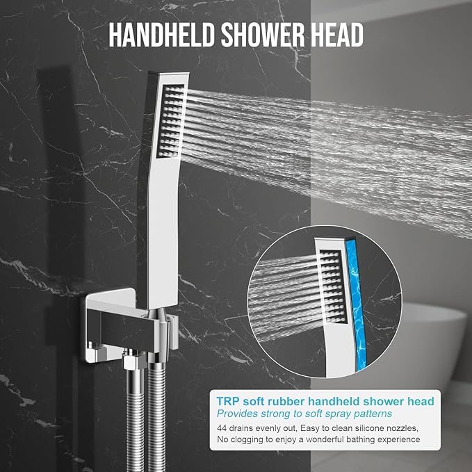 Deluxe Shower Faucet Set, Rain Shower System, 10 inch Ceiling Shower Faucet with Handheld Shower Head, Polished Chrome