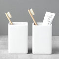 Toothbrush Holders for Bathrooms - 2 Cups Ceramic Square Toothbrush Toothpaste Holders Set, White Square Bathroom Tumbler Cups Reusable Toothbrush Mouthwash Cup, Bathroom Counter Organizer.
