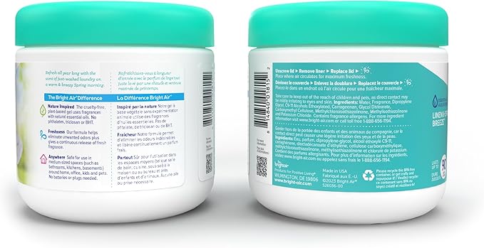 Bright Air 14 oz. Super Odor Eliminator, For Medium-Size Spaces, Linen & Spring Breeze Scent, Case of 6, Air Freshener, Natural Essential Oils, Lasts Up to 90 Days Each