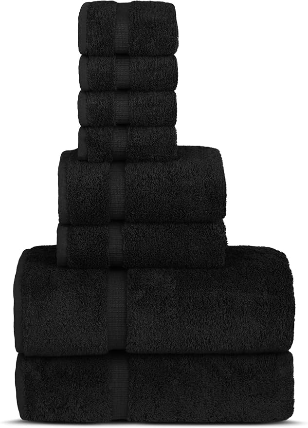 Chakir Turkish Linens | Hotel & Spa Quality 100% Cotton Premium Turkish Towels | Soft & Absorbent (8-Piece Towel Sets, Black)