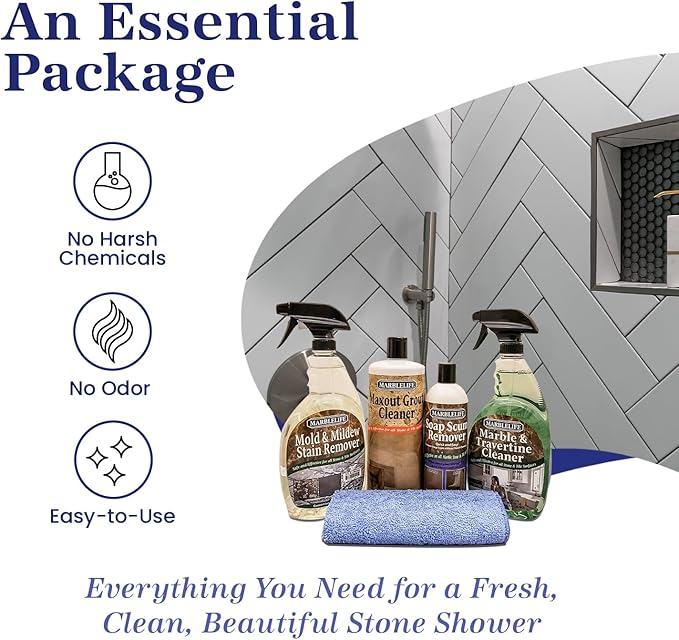 Marblelife Stone Shower Clean & Maintain Kit – (MTC-41150, MMSR-41190, SSR-41200, MAX-41300, MFT-55225)