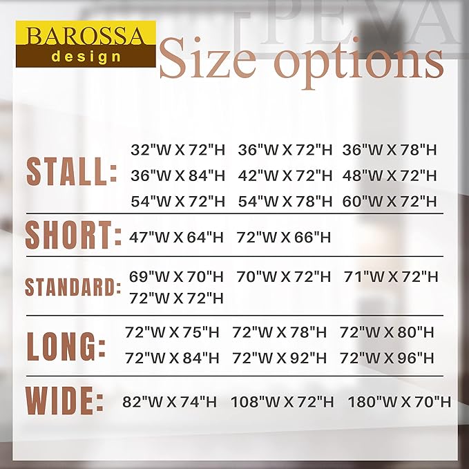 54x78 Inch Stall Shower Curtain/Liner 8G Heavy Duty Clear PEVA, 3 Bottom Magnets, Waterproof, PVC Free, Metal Grommets