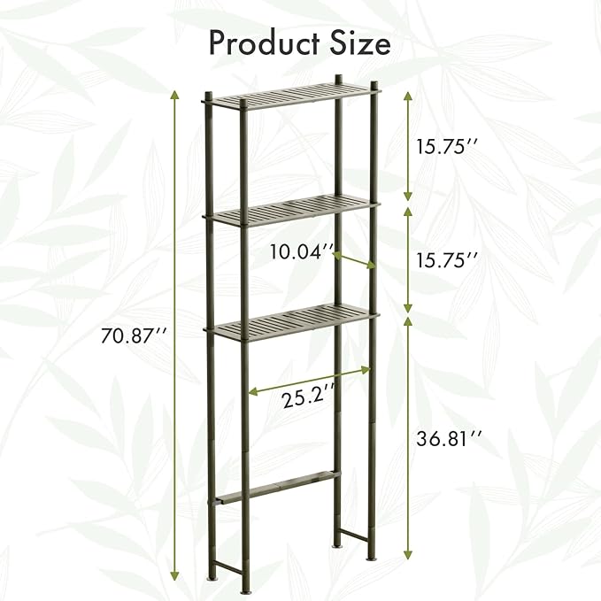 AmazerBath Bamboo Over The Toilet Storage Shelf, 3-Tier Over Toilet Bathroom Organizer Rack, Bathroom Shelves Over Toilet Space Saver, Forest Green