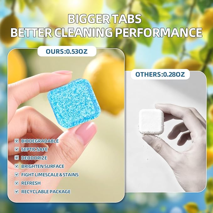 Toilet Bowl Cleaner Tablets 30 Big Pack Fast Dissolve Plastic-free Septic Safe Deodorize Remove Rust Stains, Hard Water Ring Remover, Toilet Cleaning