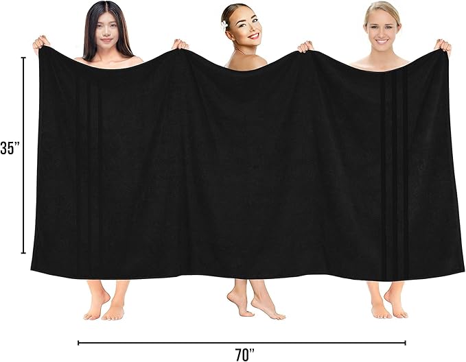 RIVERSIDE Pack of 2 Extra Large Bath Sheets 35 x 70 Inches - 100% Ring Spun Cotton Hotel Quality Oversized Bath Towels - Super Soft, Highly Absorbent & Quicker to Dry - Black