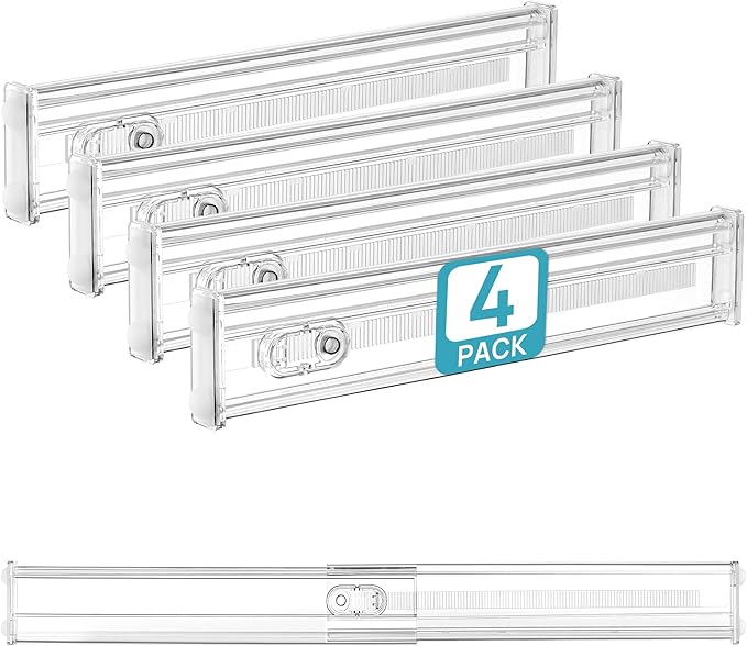Vtopmart 4 Pack 2.36" Short Upgrade Drawer Dividers for Kitchen Drawer, 12.8"-22.3" Expandable Kitchen Drawer Organizer, Clear Plastic Organizer Separator for Flatware, Utensil, Cutlery, Underwear