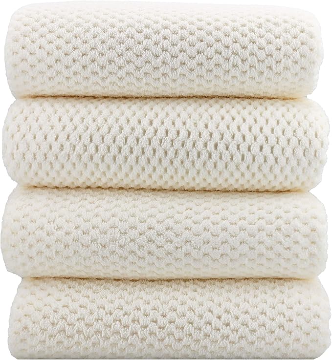 YTYC Towels,29x59 Inches Extra Large Bath Towels for Bathroom Super Soft Quick Dry Light Weight Waffle Microfiber Shower Towels 80% Polyester 20% Nylon (White,4 Piece)