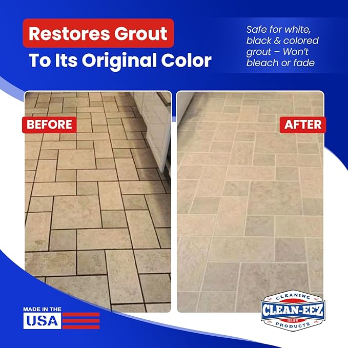 Clean-eez Grout Cleaner 2 Pack with Stand-Up Brush Attachment - Stain Remover Heavy-Duty Scrubber - Bathroom Shower Ceramic Porcelain Tile & Grout Only - Easy Control Flip Top Cap - 32 oz.
