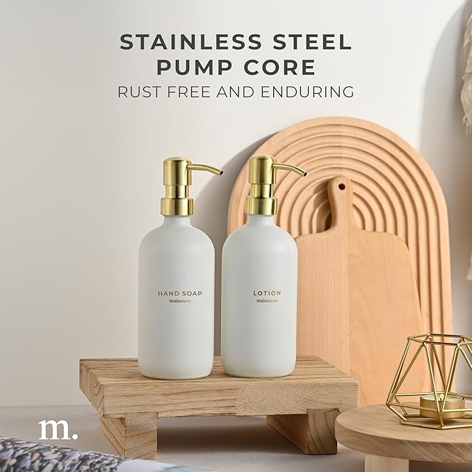 MaisoNovo Soap Dispenser 2-Piece Set | 16.9oz Clear Bottles with Gold Stainless Steel Pumps