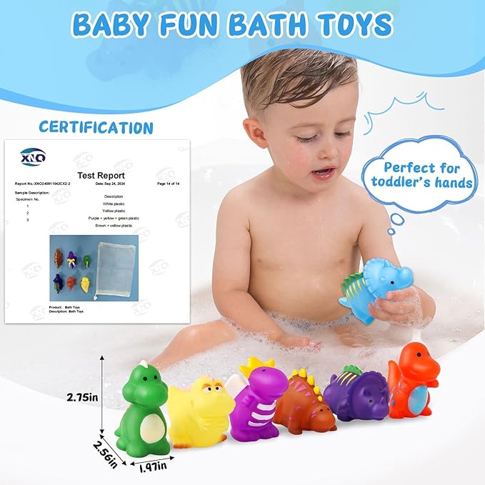 Color Changing No Hole Toddler Bath Toys for Kids Ages 1-3 4-8, Dinosaur Bath Toys Toddlers 2-4, Dinosaur Toys, Christmas Stocking Stuffers Christmas Birthday Gifts Bathtub Water Toys with Drying Bag