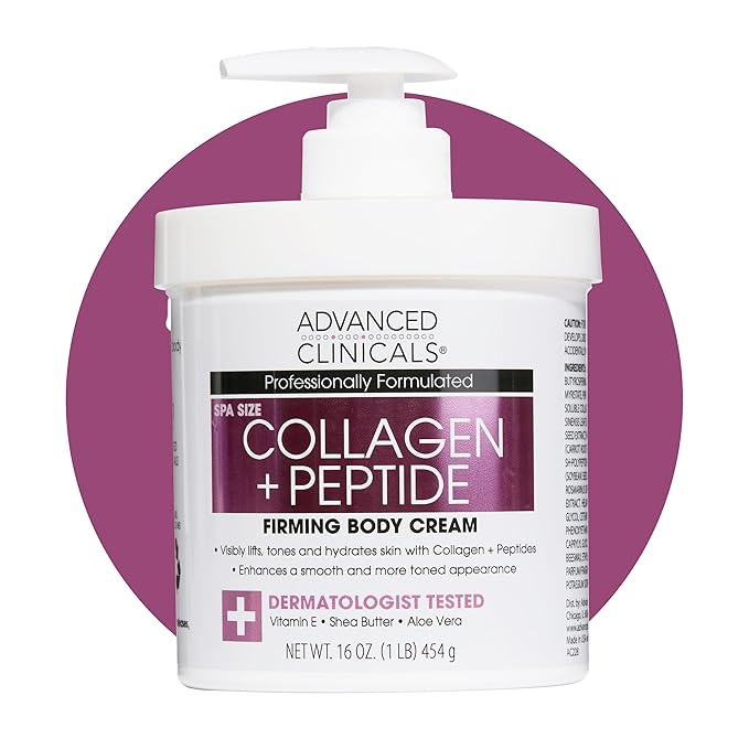 Advanced Clinicals Collagen Peptides Body Lotion & Face Moisturizer | Peptide Infused Collagen Lotion For Women & Men Helps Improve Look Of Crepey Skin, Wrinkles, & Uneven Dry Skin Texture, 16 Ounce
