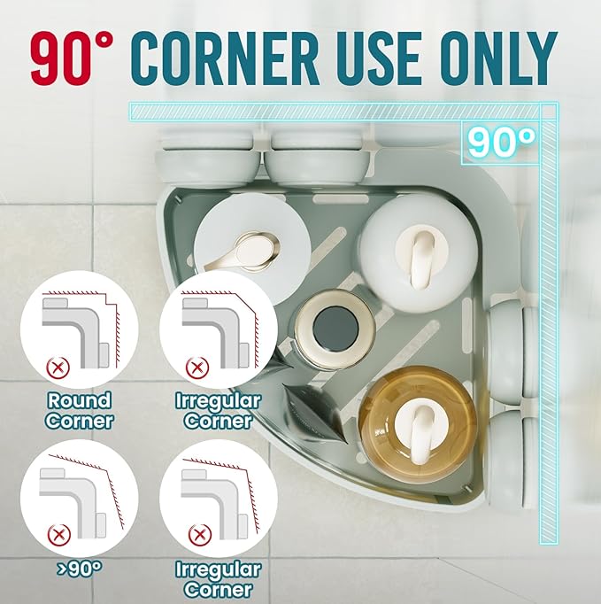 TAILI Suction Corner Shower Caddy, Bathroom Shower Shelf Storage Basket Wall Mounted Organizer for Shampoo, Conditioner, Plastic Rack for Kitchen & Bathroom, Drill-Free Removable (2 Pack)-Grey