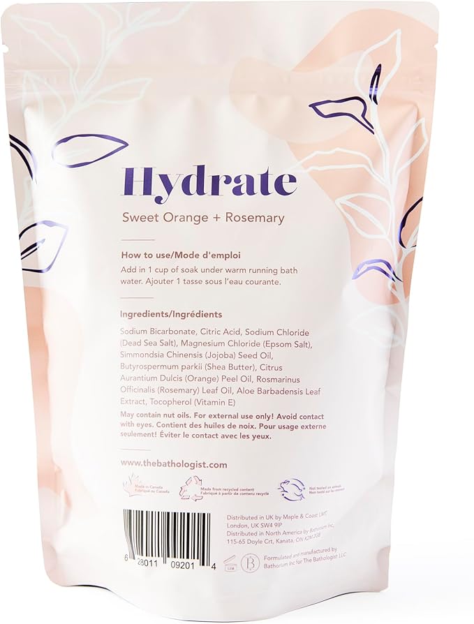 The Bathologist Hydrate Fizzy Bath Soak, Sweet Orange & Rosemary, Shea Butter & Epsom Salt, Mineral Therapeutics, Exfoliating for Dry Skin, Vegan & Cruelty-Free, 32 oz