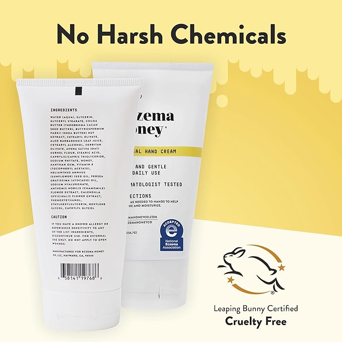 ECZEMA HONEY Oatmeal Hand Cream - Natural Hand & Body Lotion for Eczema Rash Relief - Eczema Cream for Dry, Itchy, Sensitive, & Irritable Skin (2 Oz)