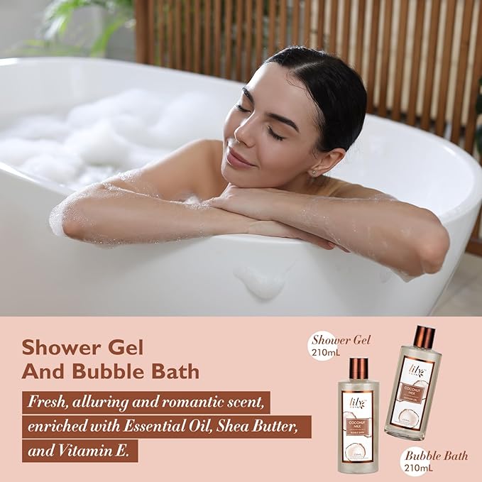 Coconut Vanilla Spa Gift Set for Women Christmas Gifts - Luxurious 28-Piece Body Care Collection, Moisturizing Bath & Body Basket Gift Set for Mother's Day, Birthday, Self Care Gift