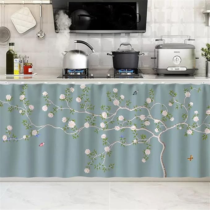 SK Studio Short Curtains for Kitchen, Cabinet Shelf Dust-Proof Blackout Tier Cafe Curtain Under Sink Skirt for Bathroom Laundry Room Style 2, 31.5" W x 31.5" H