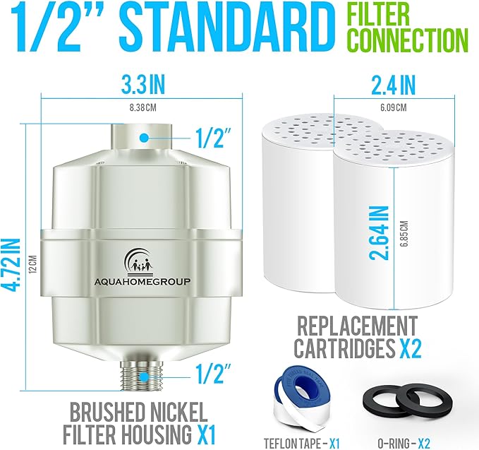 AquaHomeGroup 20 Stage Shower Head Filter for Hard Water - High Output Shower Filters to Remove Toxic Chemicals, Chlorine, Fluoride - Vitamin C Shower Filters for Hair & Skin (Brushed Nickel)