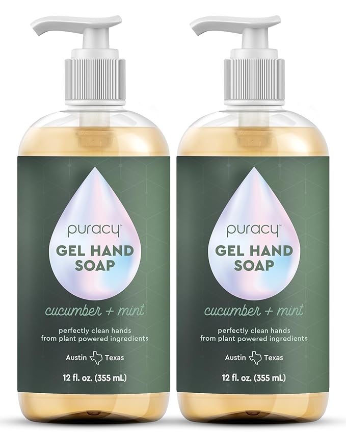 Puracy Organic Hand Soap, For the Professional Hand Washers We've All Become, Moisturizing Natural Gel Hand Wash Soap, Liquid Hand Soap Refills for Soft Skin (12 fl.oz, Cucumber & Mint) 2-Pack